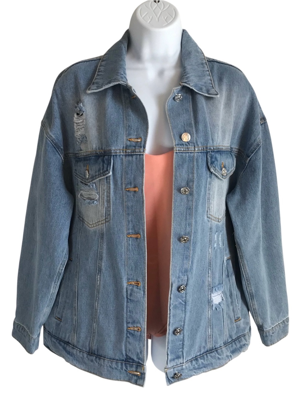 Love Tree Women’s S Light Wash Blue Denim Hand Painted Daisy Duck Jacket in EUC